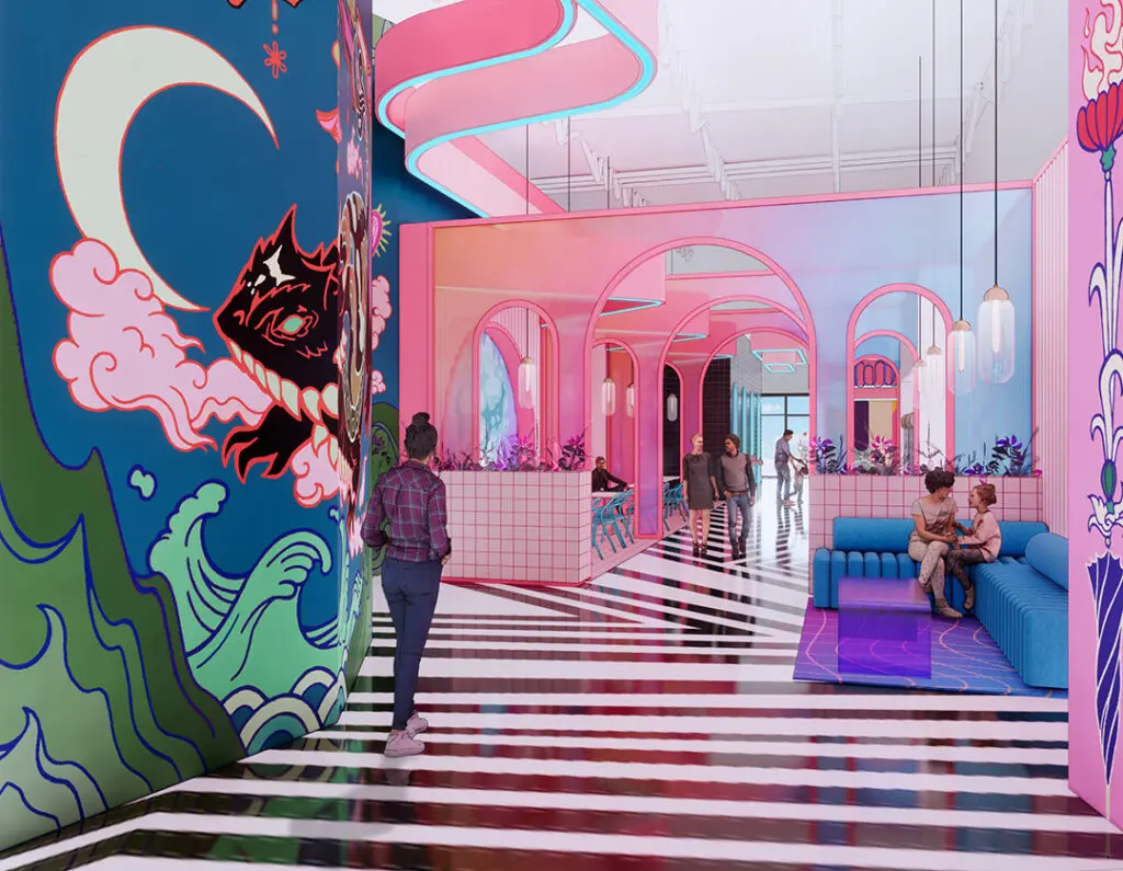 Meow Wolf Grapevine will feature a lineup of local food and drink vendors. (Rendering courtesy of Meow Wolf Grapevine)