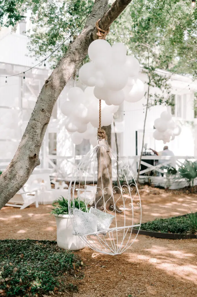 Poppin Parties created the decor for Simone Biles' 'Over Cloud 9' bridal shower at The Juliana in Houston's Heights neighborhood.  (Photo by Rachel "Rae Tay" Taylor IG @raetay_photography)