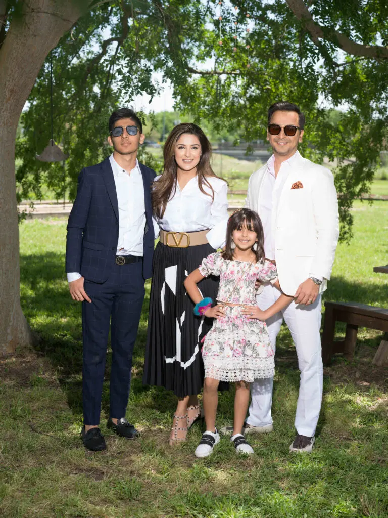 Sneha & Nick Merchant with their children, Zaryan and Zenya, at the Recipe for Success Fashion in the Fields fundraiser. (Photo by Daniel Ortiz)