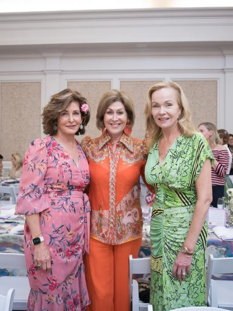 SueAnne Nichols, Karen Winston, Alice Mosing at the River Oaks Country Club tennis tournament luncheon. (Photo by Daniel Ortiz)