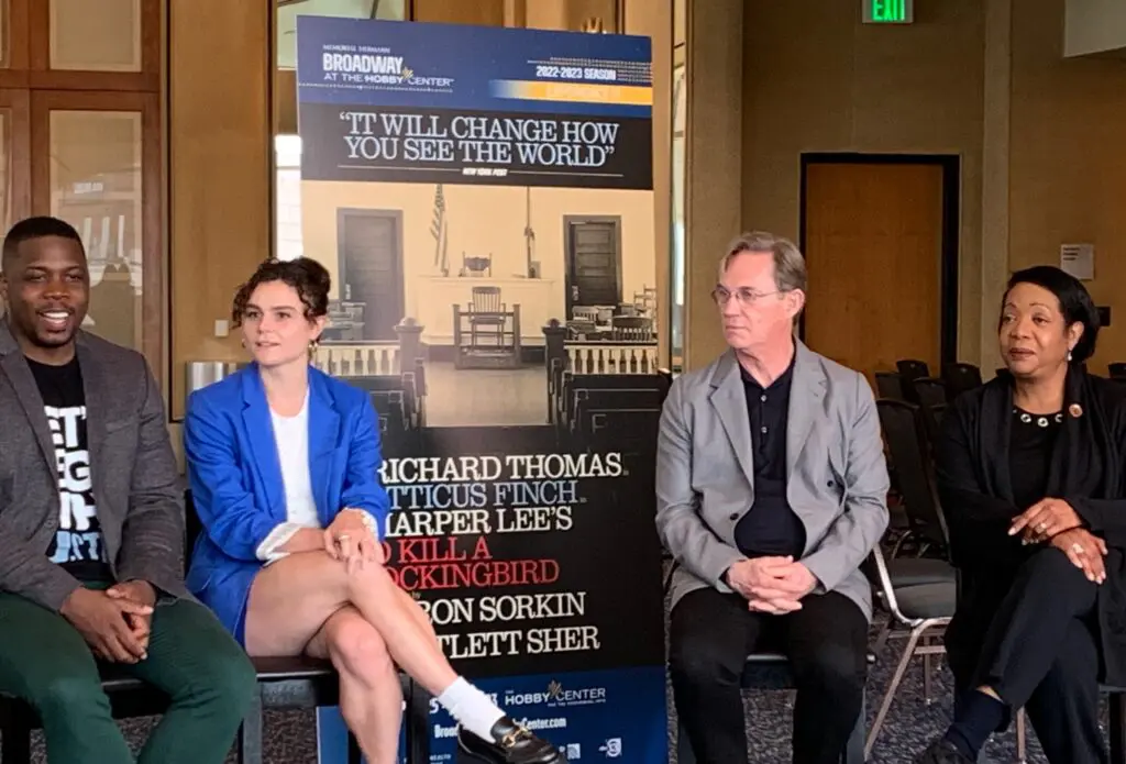 Cast members of To Kill a Mockingbird (Yaegel T. Welch, Melanie Moore, Richard Thomas and Jacqueline Williams) during a media event at Houston's Hobby Center. (Photo by Tarra Gaines)