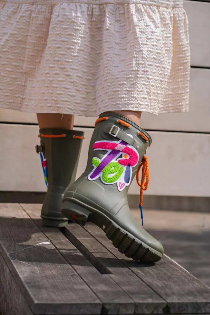 Fiber art details on the Hunter Boots x Sam Lao collaboration.