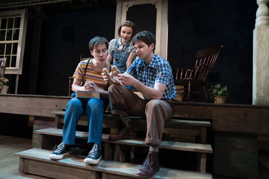 The play is partly told from the perspective of the kids Dill Harris (Steven Lee Johnson), Scout Finch (Melanie Moore) and Jim Finch (Justin Mark). (Photo by Julieta Cervantes)