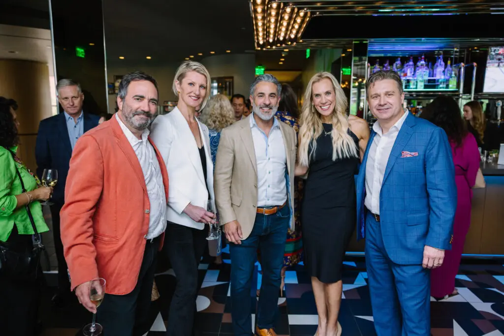 PaperCity president Jim Kastleman & Zuzana Kastleman, Post Oak Motor Cars president Lonny Soza, president and CEO Interfaith Woodlands Missy Herndon, PaperCity president and digital partner Chad Miller at the launch party for PaperCity The Woodlands. (Photo by Johnny Than)
