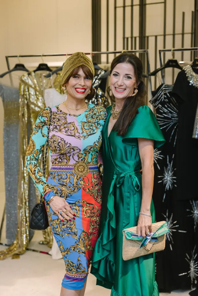 Karina Barbieri and friend at the PaperCity Philanthropy in Fashion Best Dressed announcement party at Neiman Marcus. (Photo by Priscilla Dickson)