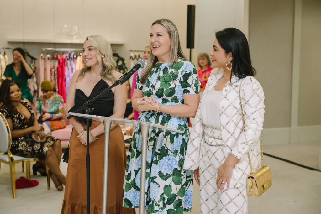 Raffle chairs Kristen Collins, Bethany Buchanan, Elia Gabbanelli at the PaperCity Philanthropy in Fashion Best Dressed announcement party at Neiman Marcus. (Photo by Johnny Than)