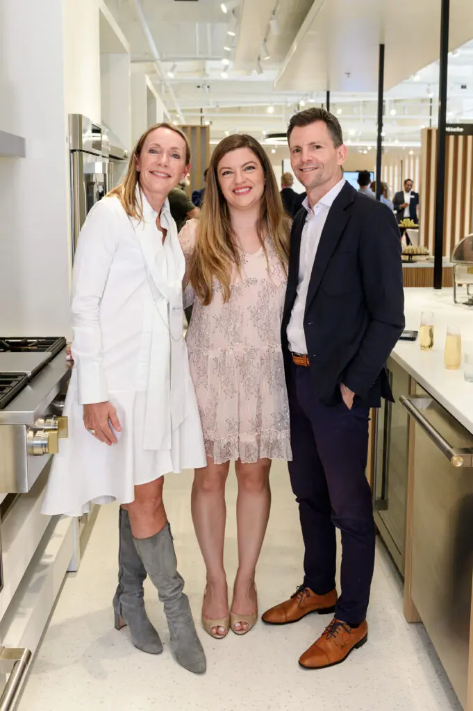 Michelle Kilmer, Kathy Moses and Peter Wilson make the scene at the Reece Bath+Kitchen opening party. (Photo by Johnny Than)