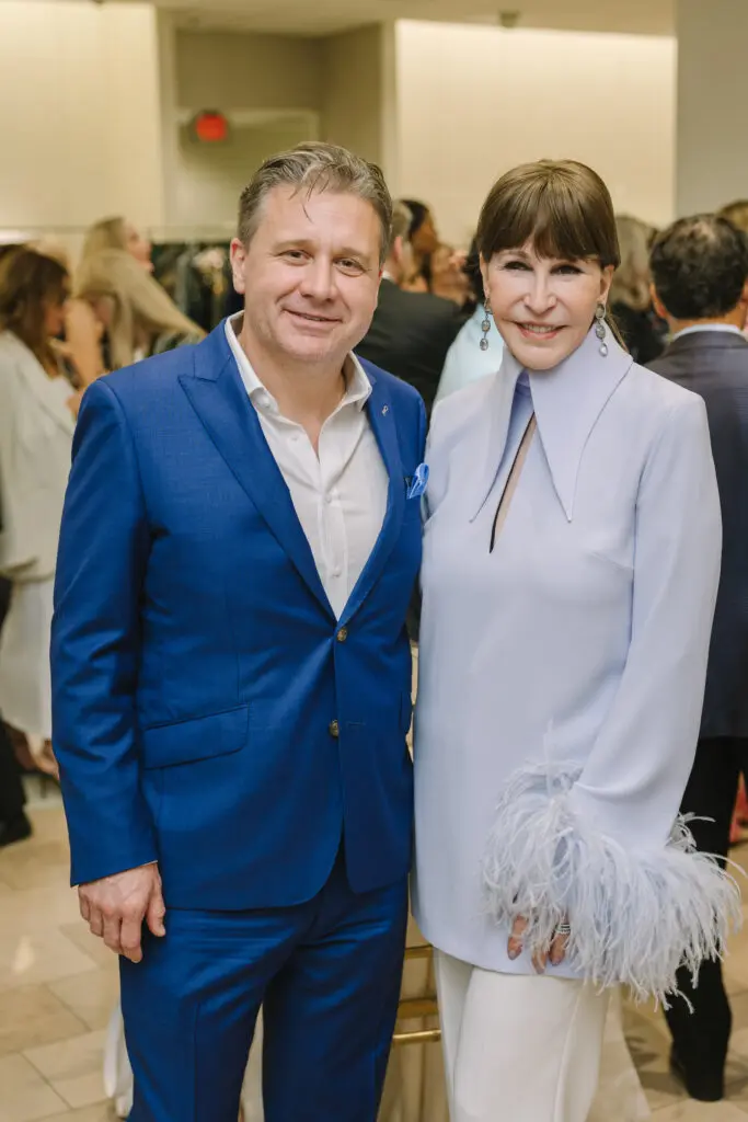 PaperCity partner and digital president Chad Miller, Shelby Hodge at the PaperCity Philanthropy in Fashion Best Dressed announcement party at Neiman Marcus. (Photo by Johnny Than)