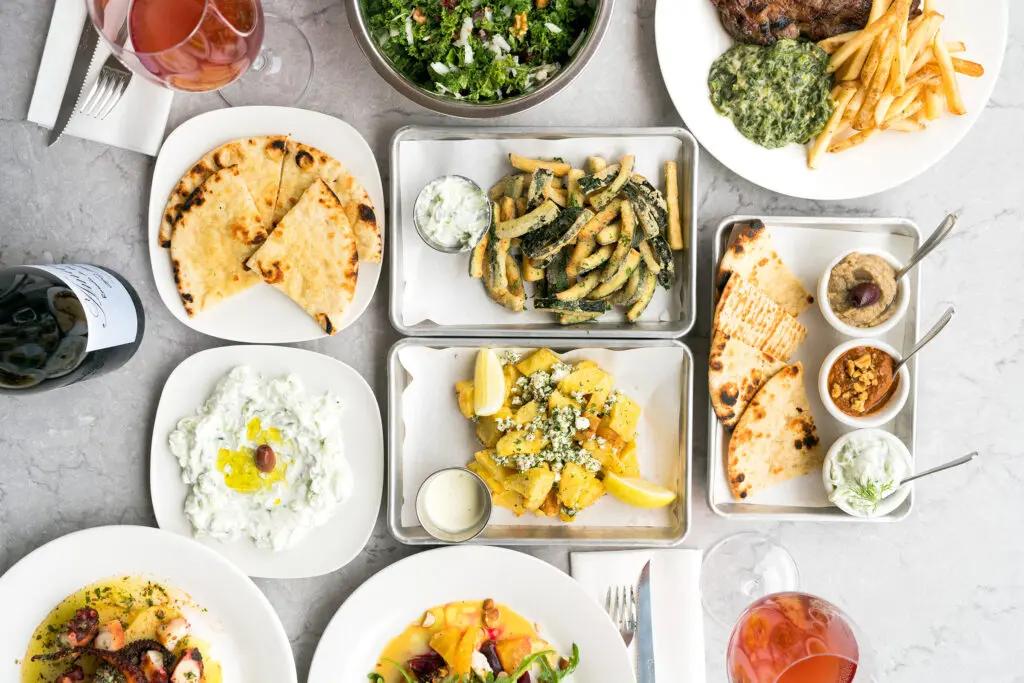 An array of Greek-inspired food choices await at Echoes Cafe, the new Houston restaurant. (Photo by Rebekah Flores)