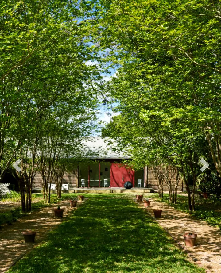 The Josh Pazda Hiram Butler Gallery, located at 4520 Blossom Street, features works of contemporary artists in a hidden oasis with trees and greenery as part of the serene landscape. (Courtesy Josh Pazda Hiram Butler Gallery, Houston)