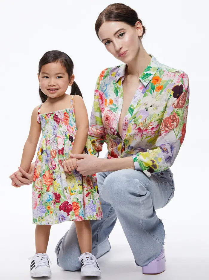 Dawn Floral Cotton Girls' Dress and Dawn Floral Button Down, alice + olivia