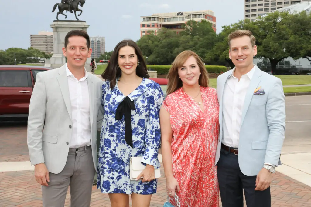 Fidel Garza, Catherine O'Connell, Mary Patton, Kyle Dutton at the Hermann Park Conservancy's Evening in the Park. (Photo by Priscilla Dickson)