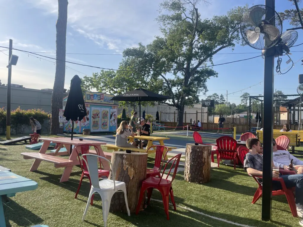 Shuffleboard, pickleball and cornhole keep Moonshine Deck lively.