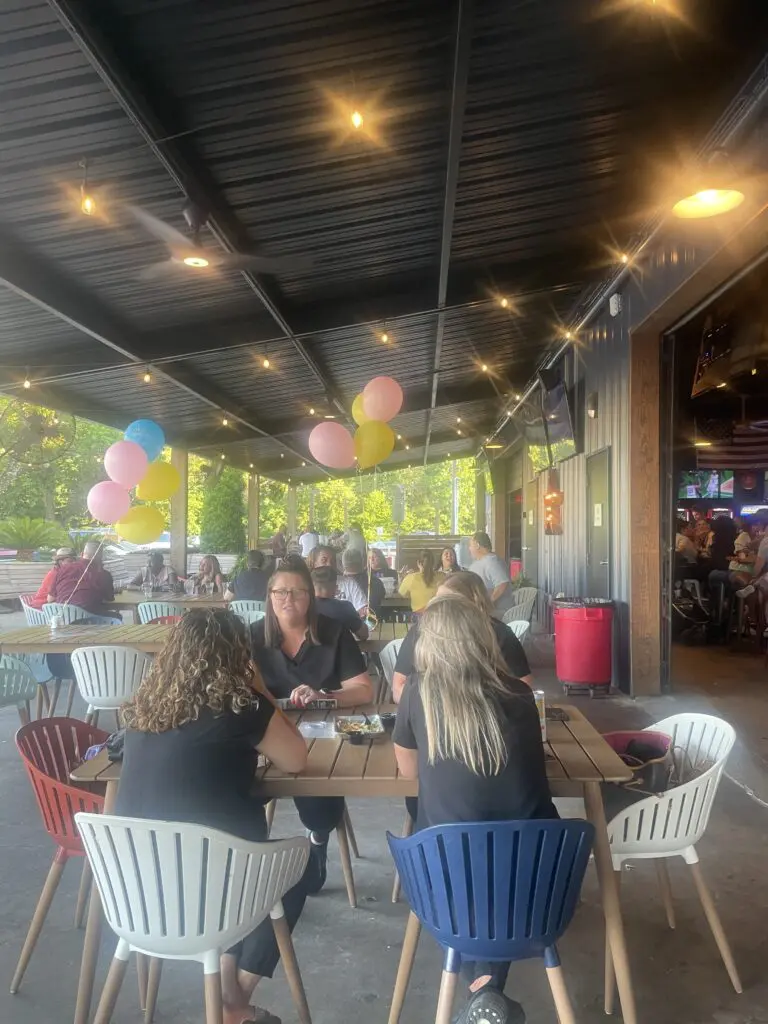 A large covered open area in just one place for groups to meet at Sawyer Park in The Woodlands. 