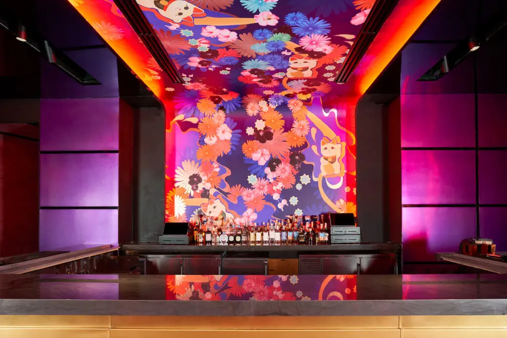 The vibrant bar at Komodo Lounge in Dallas. (Photo by Kevin Marple)