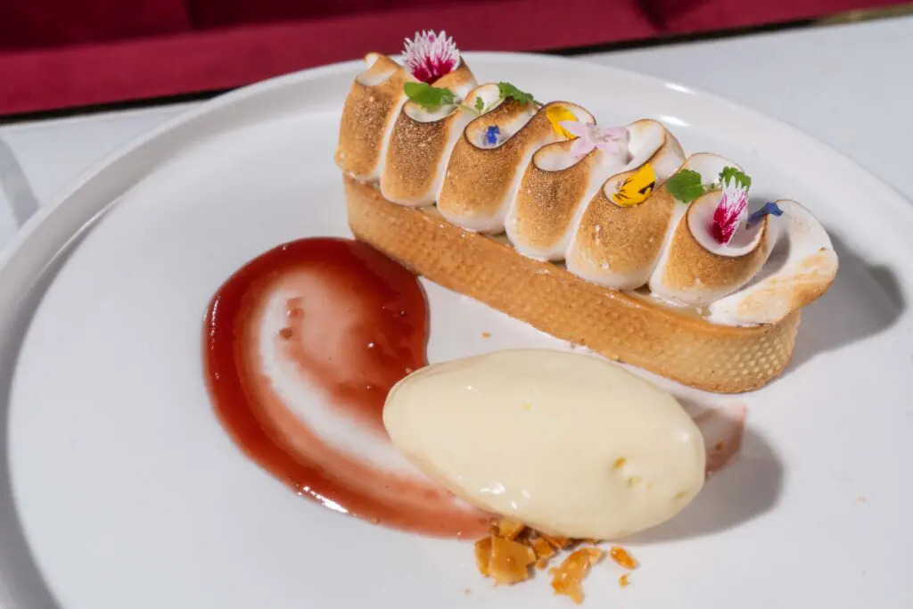 The Lemon Halvah Tart combines the  popular sesame-based confection with lemon curd and sits alongside a lemon and olive oil ice cream. (Photo by Michael Anthony)