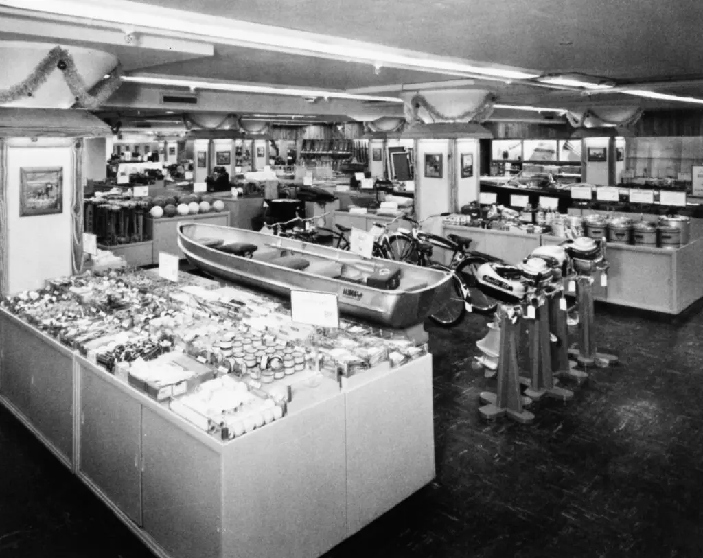 Inside Leonard's Department Store, with tinsel beginning the Christmas decorations.