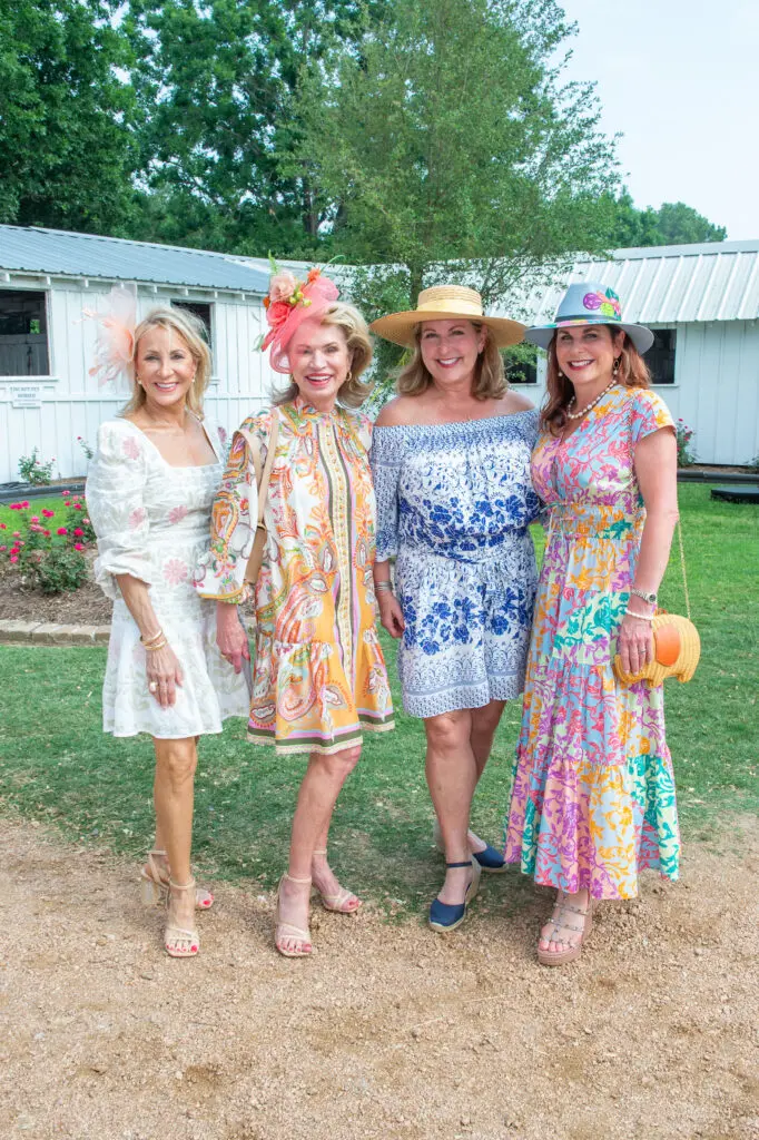 Leslie Siller, Mary Fusillo, Deborah Laws, Cynthia Wolff at the Bo's Place Hats, Hearts & Horseshoes Kentucky Derby party at Houston Polo Club. (Photo by Jacob Power)