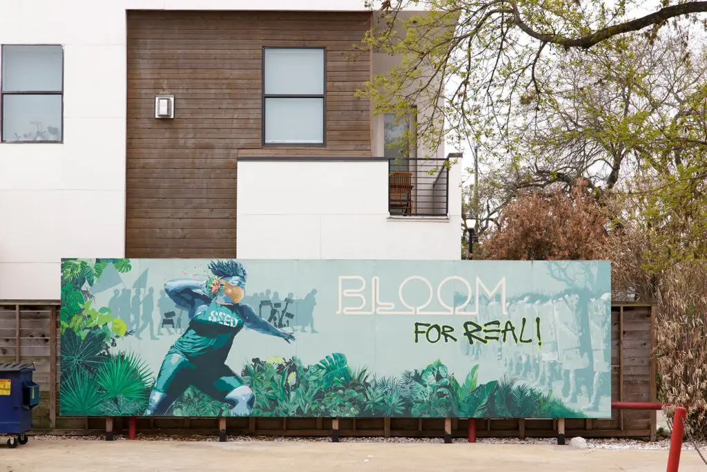 Lovie Olivia's "Bloom For Real" mural, 2020, at the Station Museum of Contemporary Art, Houston 