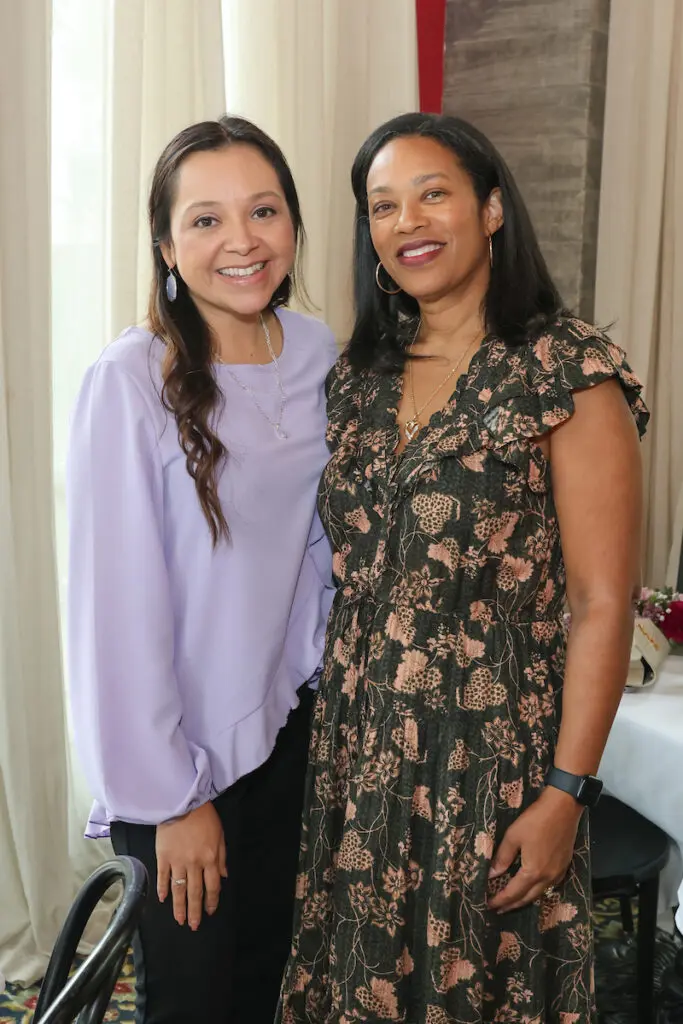 Laura Rueda, Renee Harris at the PaperCity Philanthropy in Fashion Best Dressed raffle kick-off