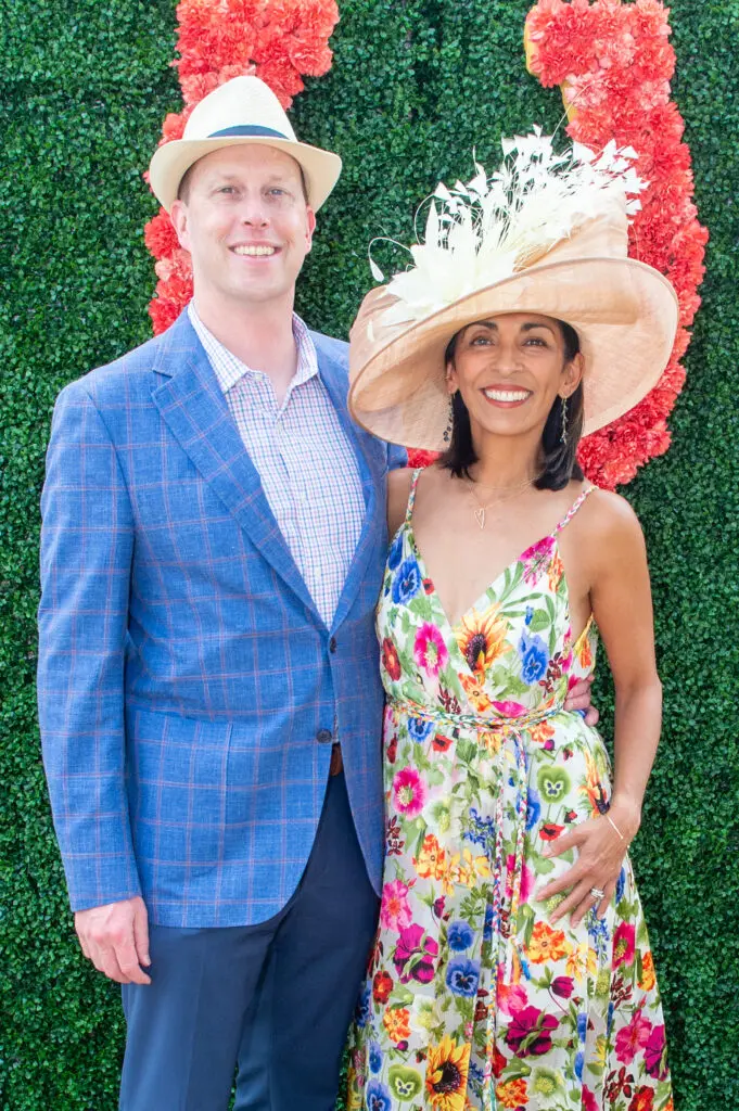 Matt & Erika Benz at the Bo's Place Hats, Hearts & Horseshoes Kentucky Derby party at Houston Polo Club. (Photo by Jacob Power)