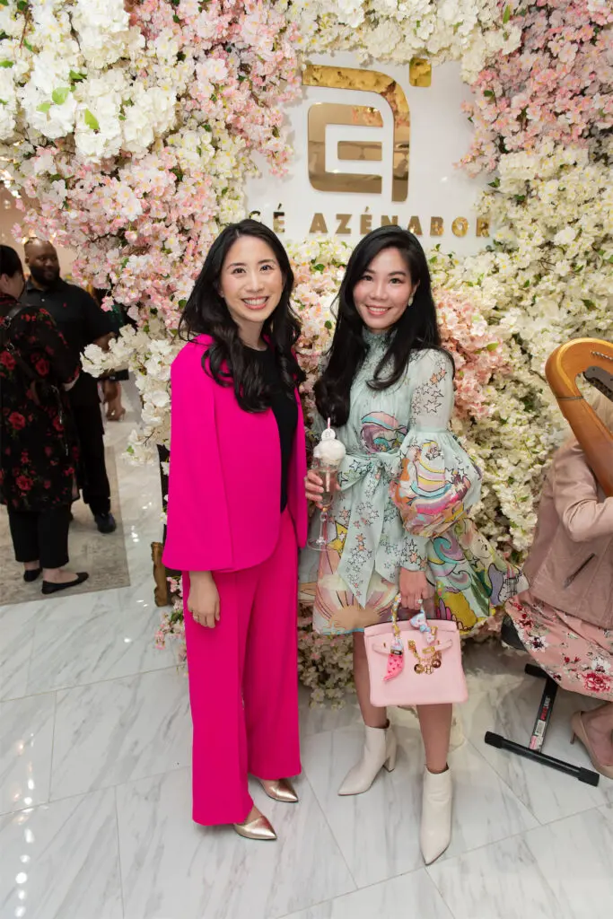 Monica Peng (right) Sips Cotton-Candy-Topped Champagne with a Friend (Photo by Celeste Cameron)