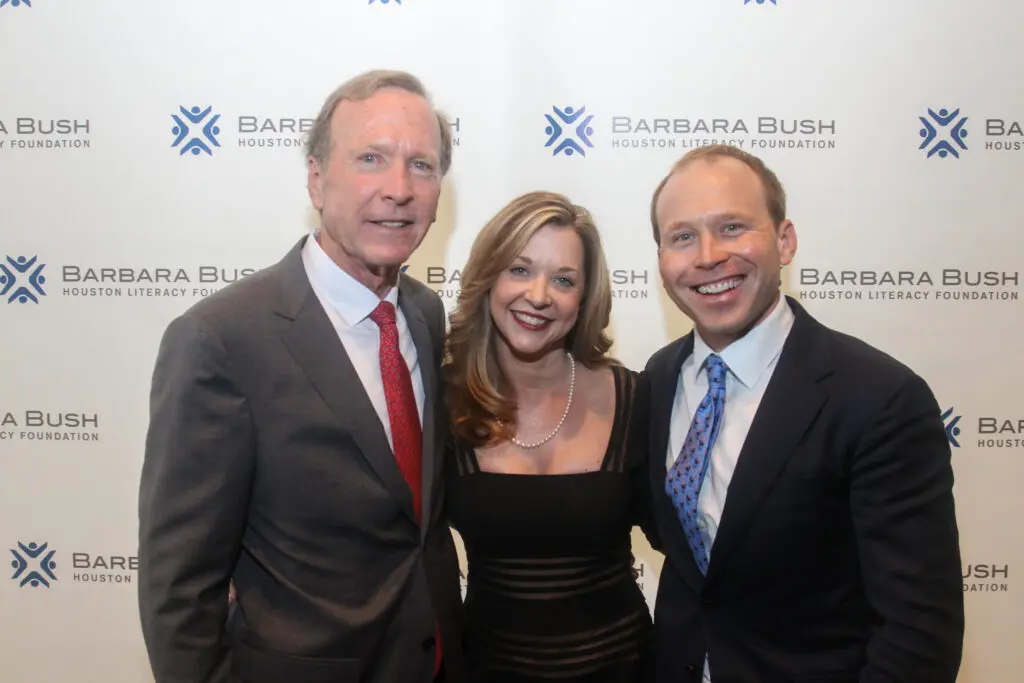 Neil Bush, Julie Baker Finck, Pierce Bush at the Barbara Bush Houston Literacy Foundation’s A Celebration of Reading, at the Hobby Center for the Performing Arts. (Photo by Gary Fountain)