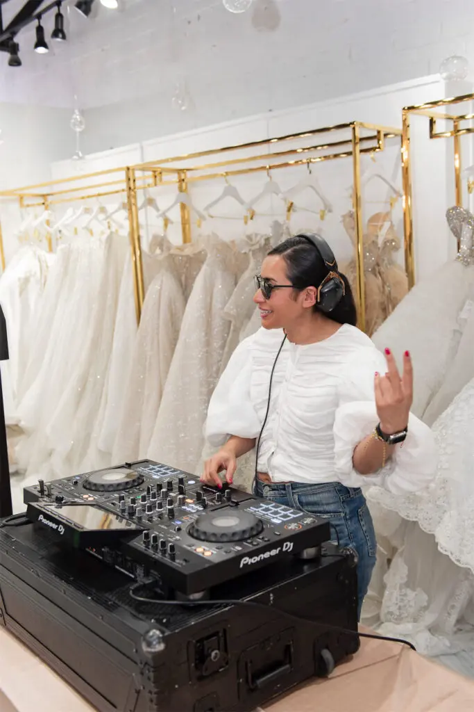 Patricia Quirino, aka DJ RomiQ, on the turntables (Photo by Celeste Cameron)