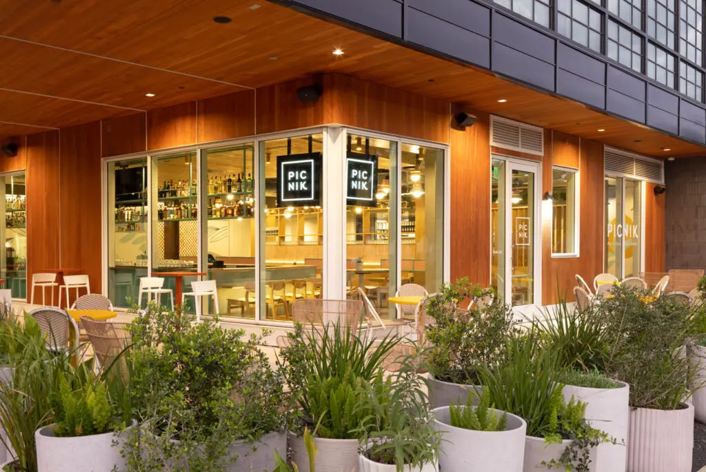 The new Picnik restaurant in the Montrose Collective features ample seating inside and out on its patio. (Photo by Kimberly Davis Photography)