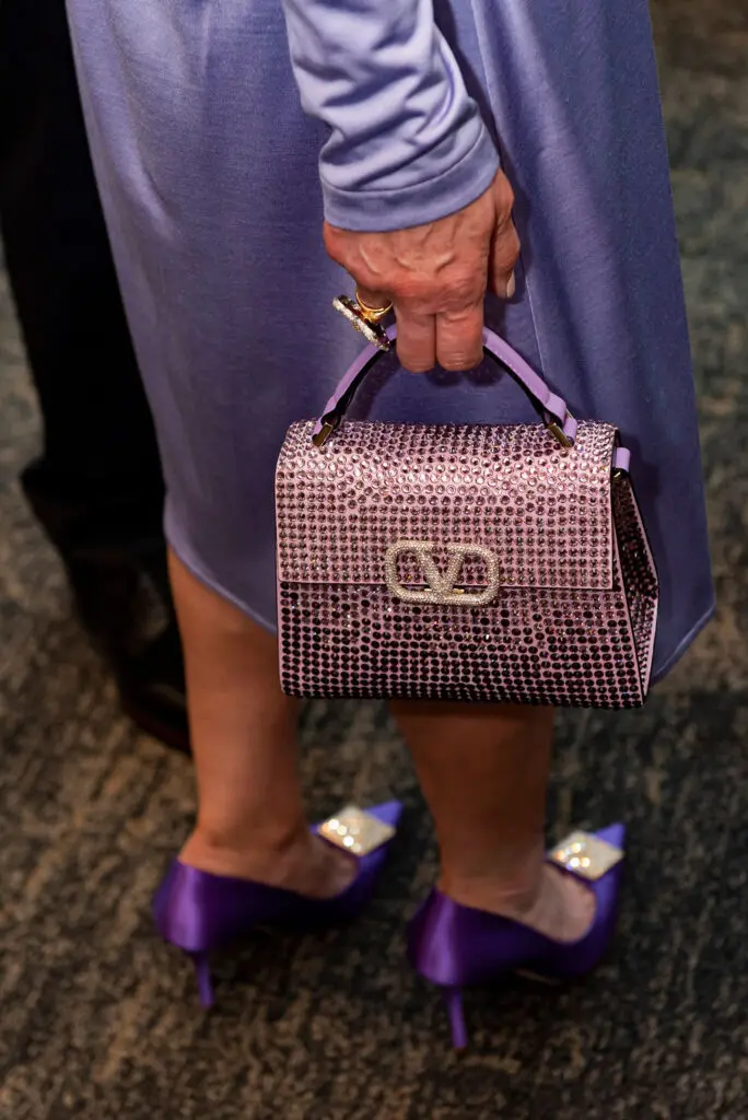 Purple Valentino Mini VSLING Bag with Rhinestones (Photo by Tamytha Cameron and Celeste Cass)