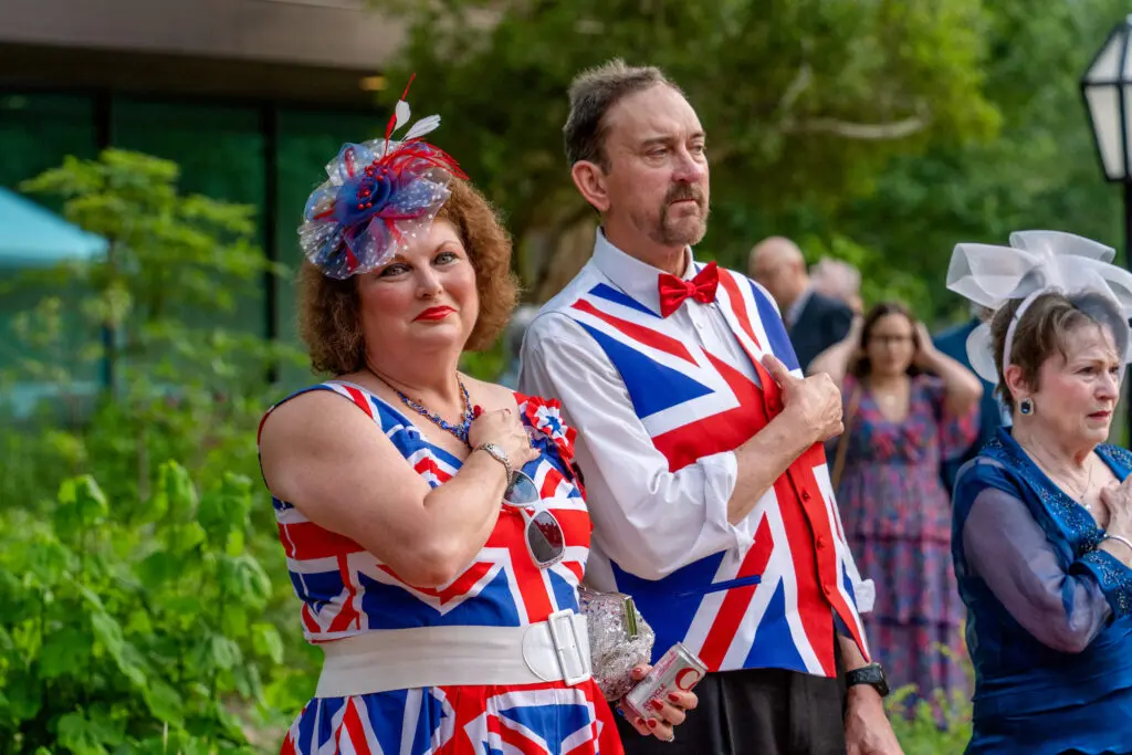 Loyal costuming at the British Consulate's party celebrating King Charles' coronation. (Photo by  Joffre Camacho, Square Foot Photography)
