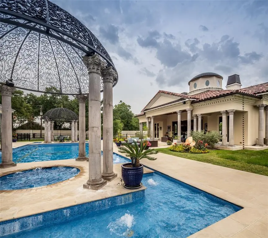 The pool pavilion at 6 West Rivercrest in Briar Forest speaks to Palladian influences