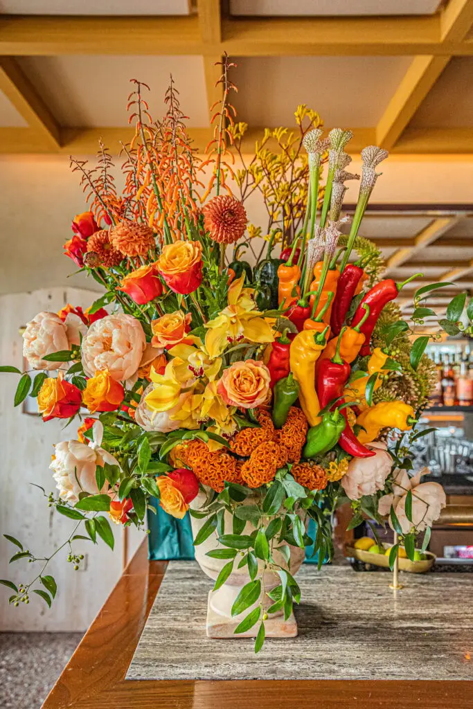 Magnificent floral arrangements were bursting with peppers in honor of Red Clay Hot Sauce. (Photo by Zachary Horst)