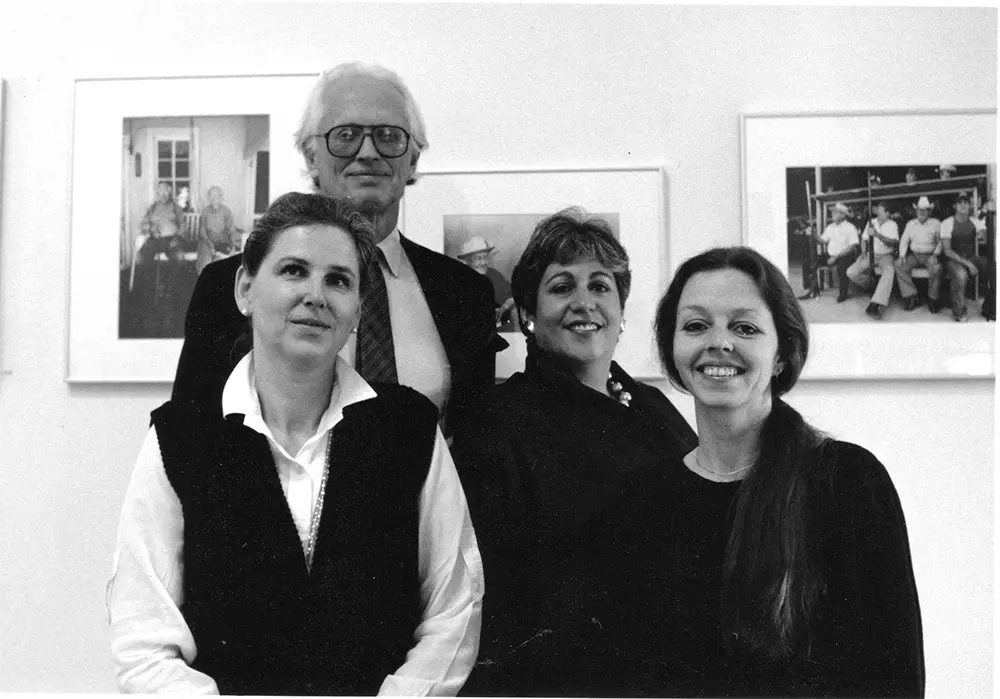 Initial FotoFest staff members: Petra Benteler, Fred Baldwin, Harla Kaplan, and Susie Morgan at Benteler Gallery, 1985 (Courtesy Harla Kaplan) 