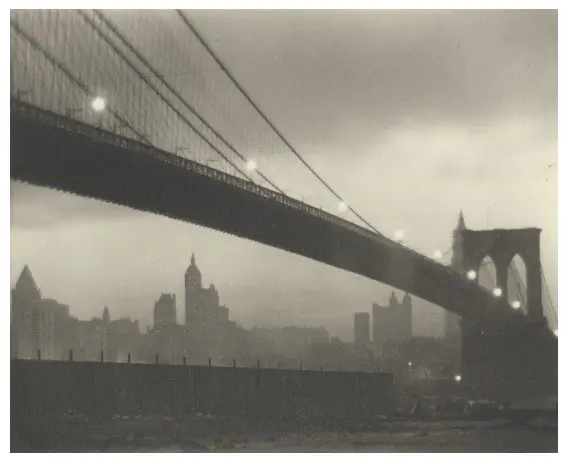 Karl Struss (1886–1981), Brooklyn Bridge, Nocturne, ca. 1912–13, platinum print, Amon Carter Museum of American Art. 