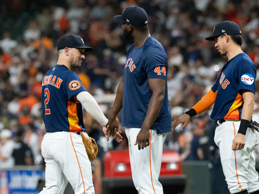 Even when he's not healthy enough to play, Yordan Alvarez's presence still seems to lift his teammates up a little. (Photo by F. Carter Smith)