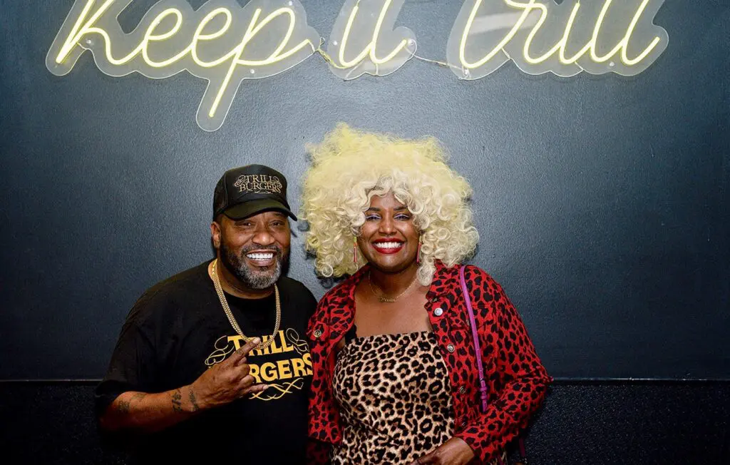 Rapper Bun B with Kam Franklin of The Suffers at the preview of his Trill Burgers soon to open brick and mortar burger joint. (Photo by Mark Champion)