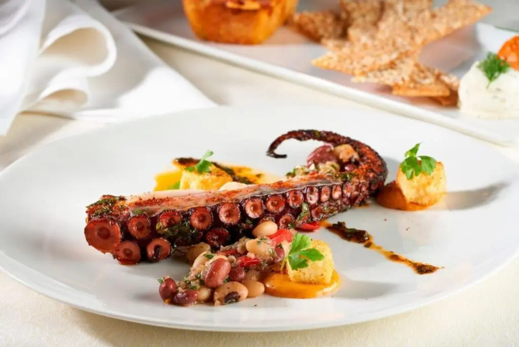 Charred octopus starter at The Rosewood Mansion on Turtle Creek is just one of the dishes from last year's DFW Restaurant Week. 