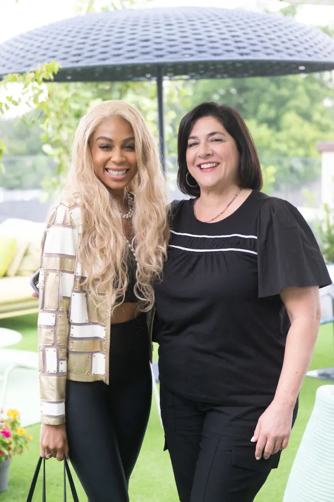 Imani Guillory, Lisa Gochman at the BeDESIGN fête introducing Sorellina Rooftop and Frerejean Frères champagne.