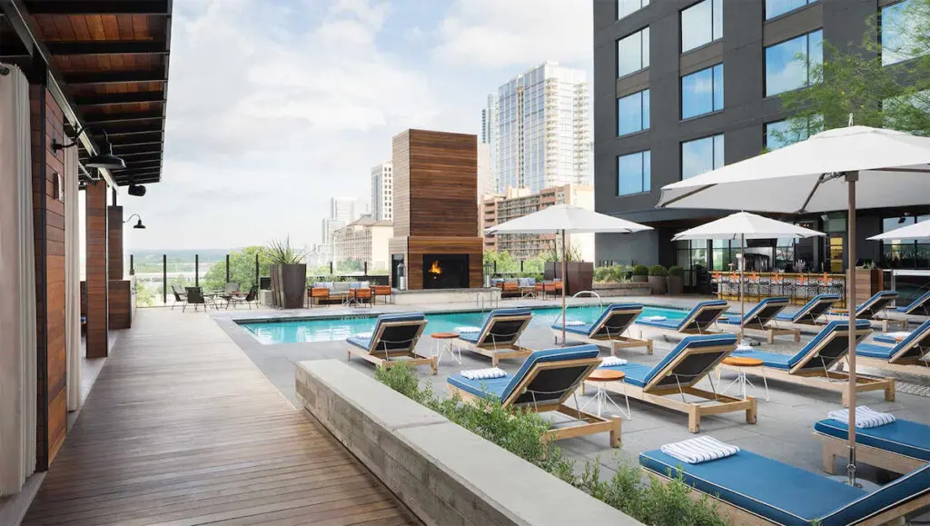 One of the top reasons to stay at Hotel Van Zandt is its relaxing rooftop pool.