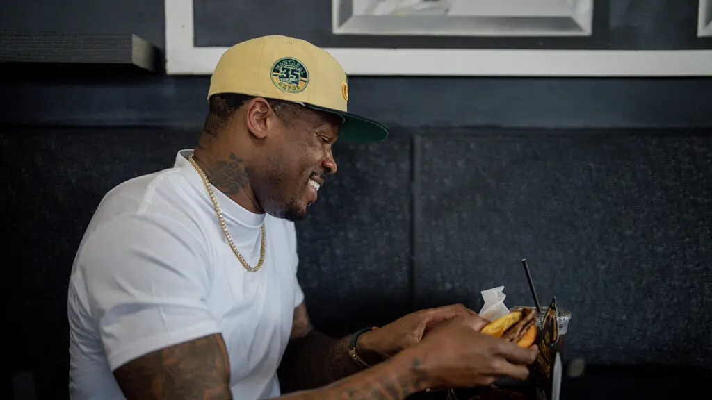 Houston Texans' legend Andre Johnson at the preview of Bun B's Trill Burgers brick and mortar hot spot. (Photo by Mark Champion)
