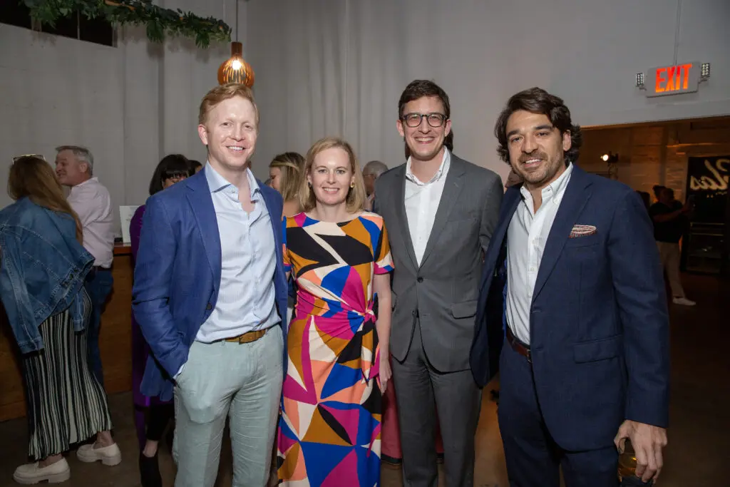 Conor McEvily, Madeline Kelly, Nick Murchison, Chris Maraldo at the 2023 Glasstire Party & Auction (Photo by Jenny Antill Clifton)