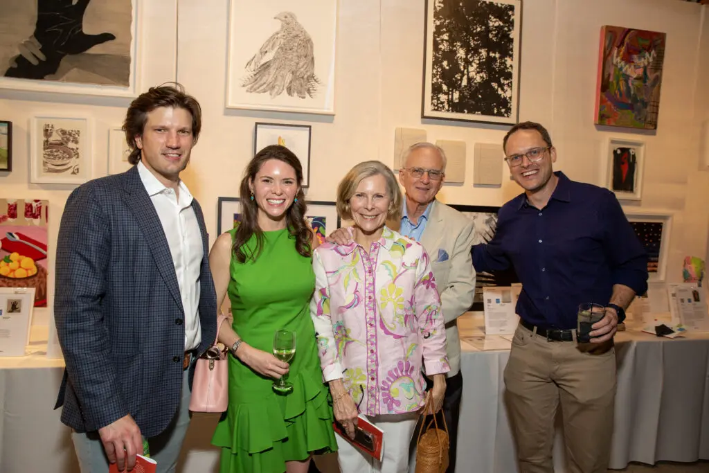 Nick Senkel, Chair Sara Cain, Marjorie Cain, Walker Cain, Michael McGinnis at the 2023 Glasstire Party & Auction (Photo by Jenny Antill Clifton)
