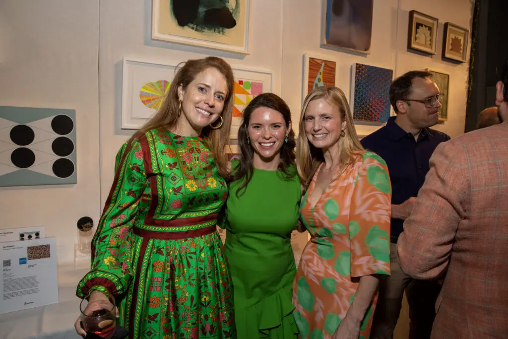 Katy Bacon, Chair Sara Cain, Sarah Sulma at the 2023 Glasstire Party & Auction (Photo by Jenny Antill Clifton)