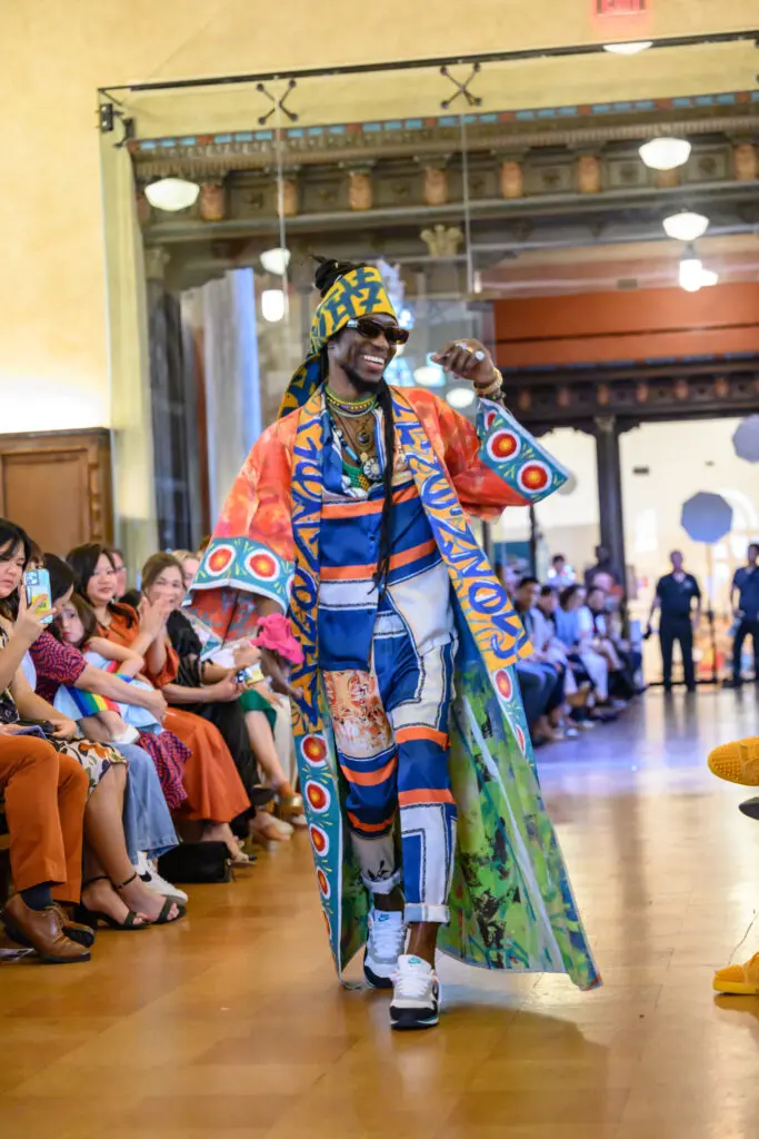 Kimono by GONZO247 modeled by Rohan Whyte at the Ascend AAPI Spring Fashion Show (Photo by Ken Jones)