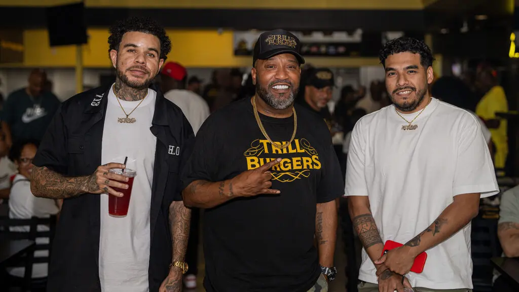 Le$, Bun B, Jorgey at the preview of Bun B's Trill Burgers brick and mortar hot spot. (Photo by Mark Champion)