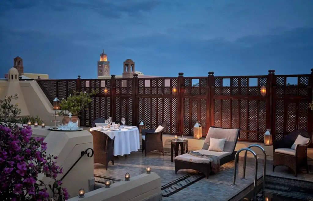 Each of the 53 riads at the Royal Mansour boasts a rooftop terrace and splash pool, where dinner can be enjoyed.