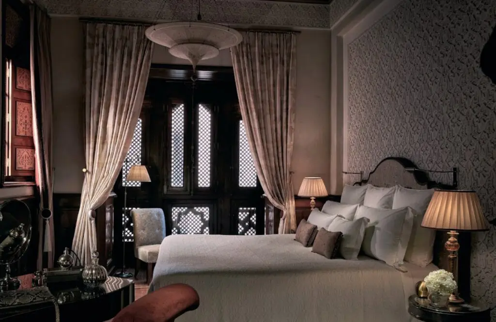 Each of the 53 riads is individually decorated with Moroccan furnishings, artwork, craftwork and antiques at the Royal Mansour.