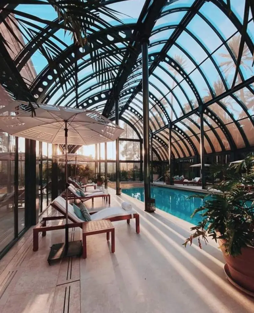 The indoor swimming pool at the spa at the  Royal Mansour Hotel in Marrakech, Morocco