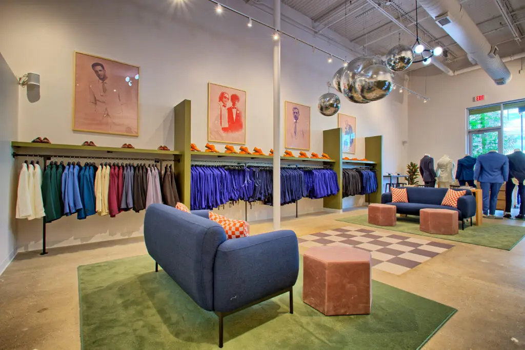 The aesthetic of the SuitShop store aims for "comfortable and welcoming lounge spaces and fun, Instagrammable party moments." (Photo by Adam Hart)